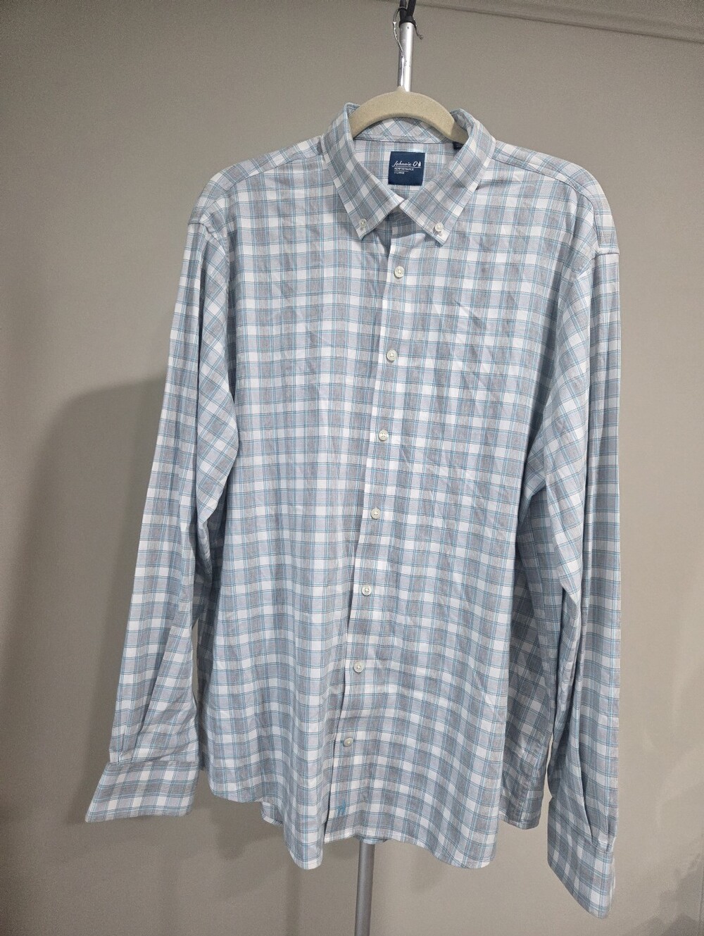 johnnie-O Light Blue & White Plaid Button-Down Shirt Sz.XL